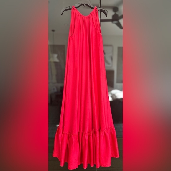 None Dresses & Skirts - Red satin maxi dress with ruffle bottom. Size M. Unlined. Worn only once.